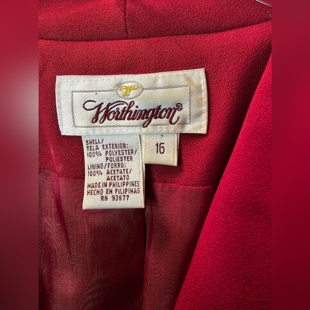 SET!! ELEGANT WORTHINGTON RED 2 PIECE TAILORED SUIT~ SKIRT & BLAZER SET SIZE 16 - Picture 6 of 7